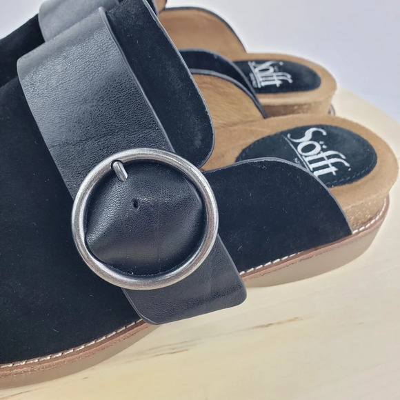 Sofft Slip on Clog Mules Women's Sz 8M Billie Black Leather Suede Comfort Casual - Picture 8 of 12